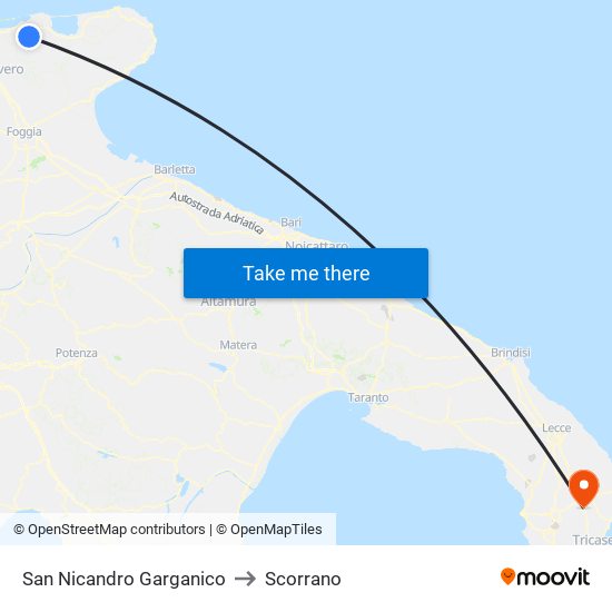 San Nicandro Garganico to Scorrano map