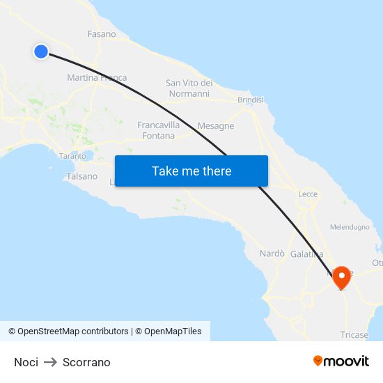 Noci to Scorrano map