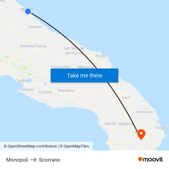 Monopoli to Scorrano map
