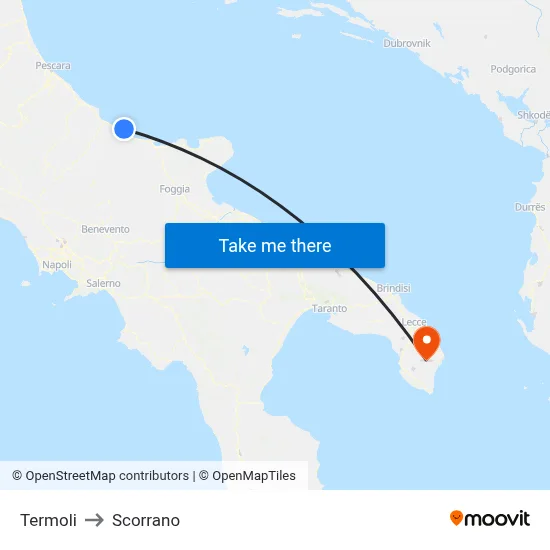 Termoli to Scorrano map