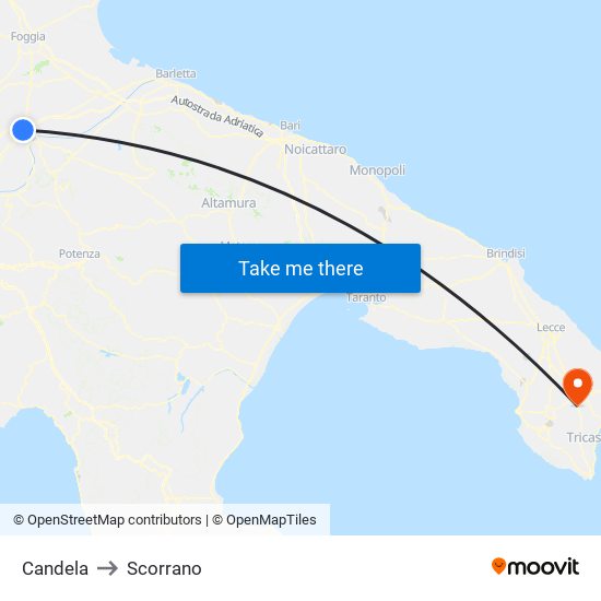 Candela to Scorrano map