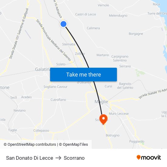 San Donato Di Lecce to Scorrano map