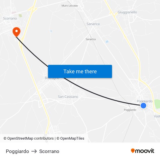 Poggiardo to Scorrano map