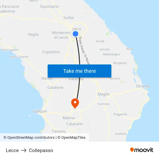 Lecce to Collepasso map