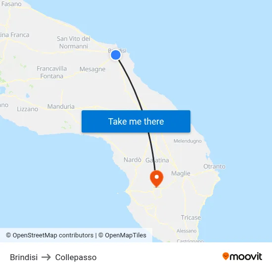 Brindisi to Collepasso map