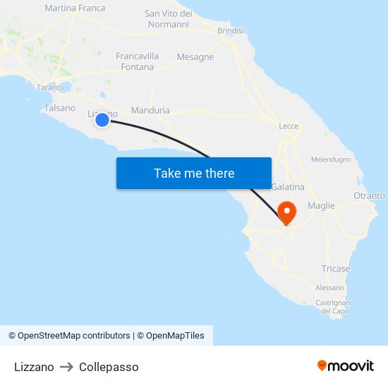 Lizzano to Collepasso map