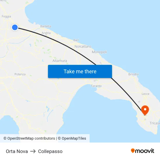 Orta Nova to Collepasso map