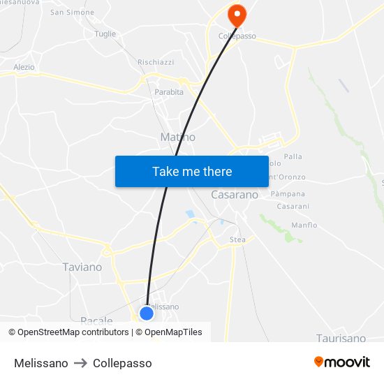 Melissano to Collepasso map
