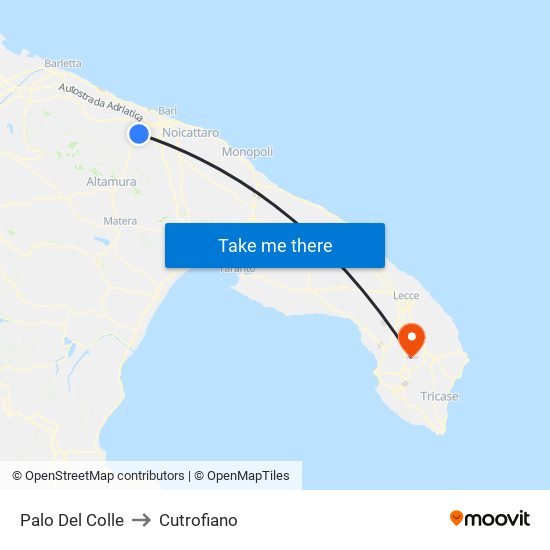 Palo Del Colle to Cutrofiano map
