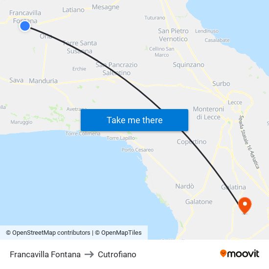 Francavilla Fontana to Cutrofiano map