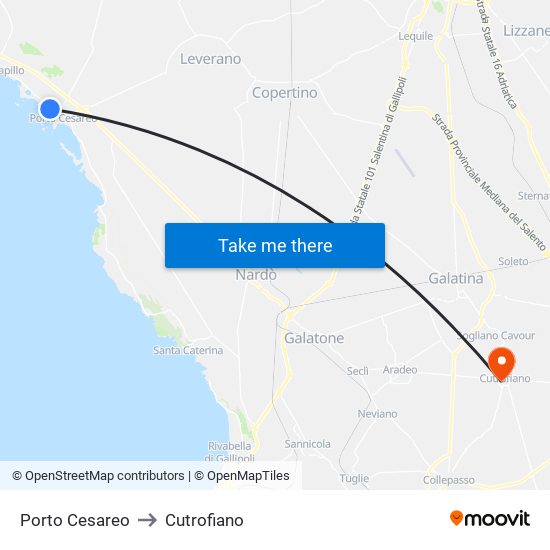 Porto Cesareo to Cutrofiano map