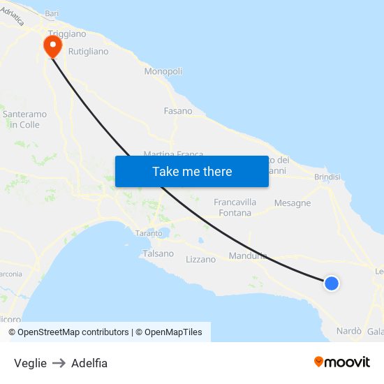 Veglie to Adelfia map