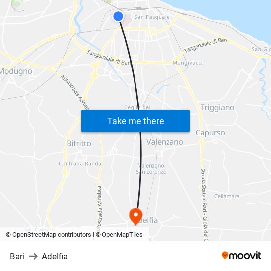 Bari to Adelfia map