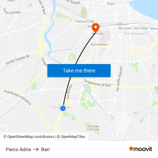Parco Adria to Bari map
