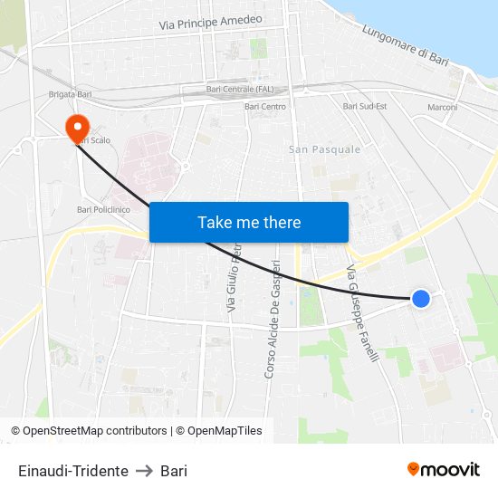 Einaudi-Tridente to Bari map