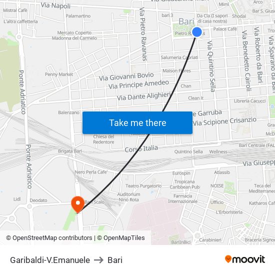 Garibaldi-V.Emanuele to Bari map