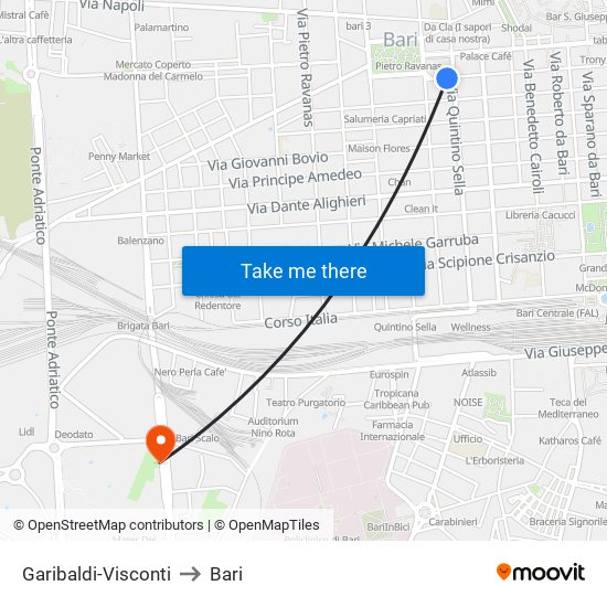 Garibaldi-Visconti to Bari map
