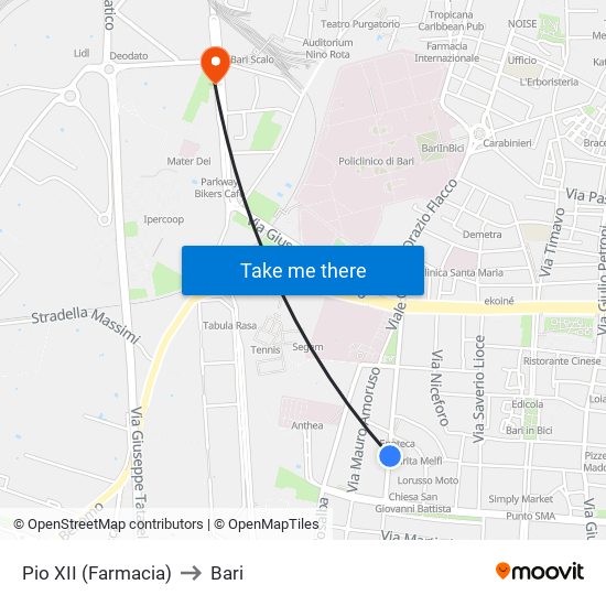 Pio XII (Farmacia) to Bari map