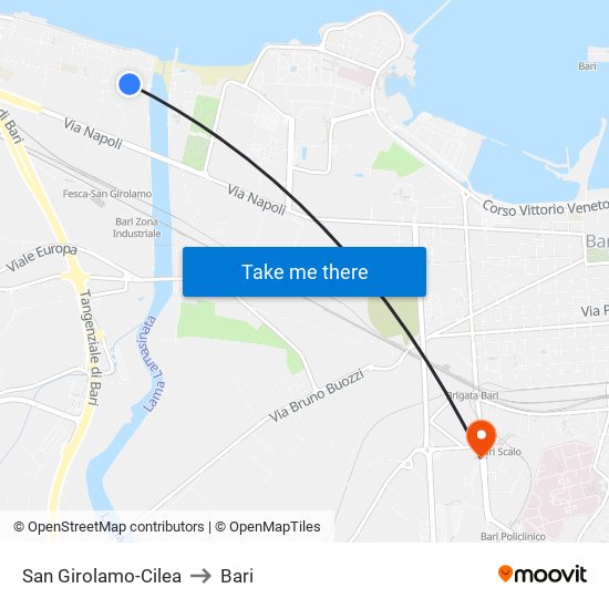 San Girolamo-Cilea to Bari map