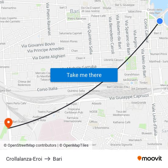 Crollalanza-Eroi to Bari map