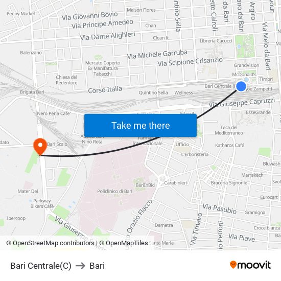 Bari Centrale(C) to Bari map