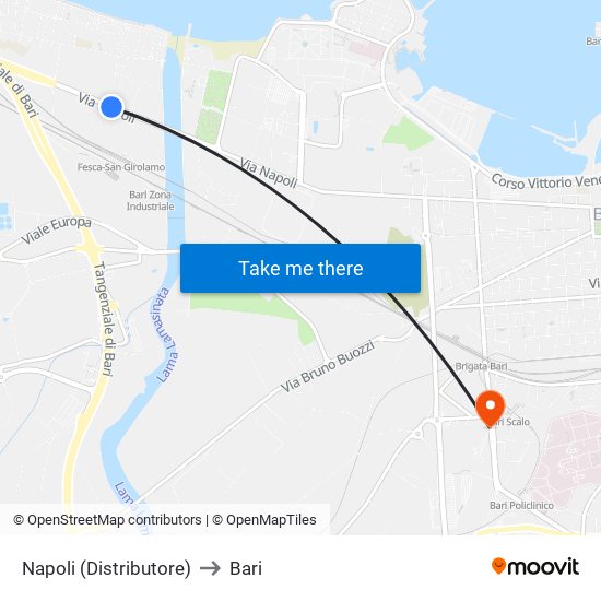 Napoli (Distributore) to Bari map