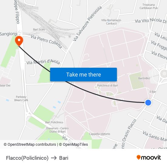 Flacco(Policlinico) to Bari map