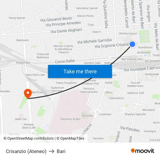 Crisanzio (Ateneo) to Bari map