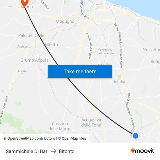 Sammichele Di Bari to Bitonto map