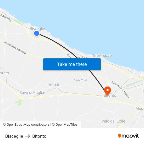 Bisceglie to Bitonto map