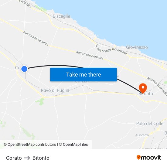 Corato to Bitonto map