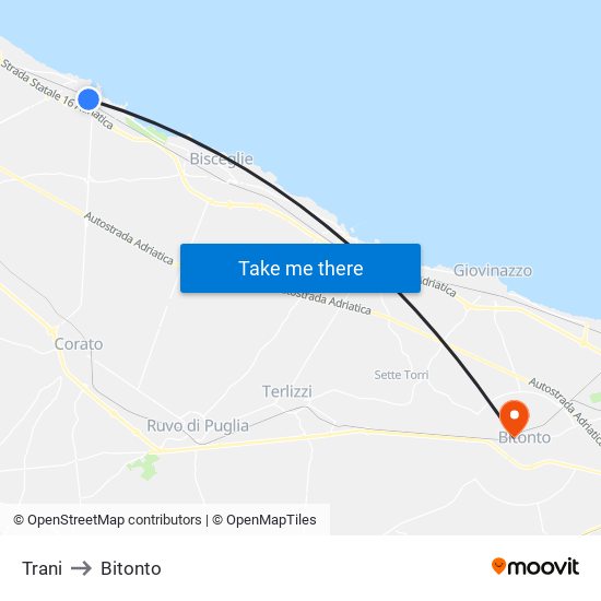 Trani to Bitonto map