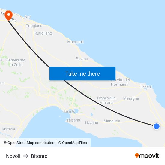Novoli to Bitonto map