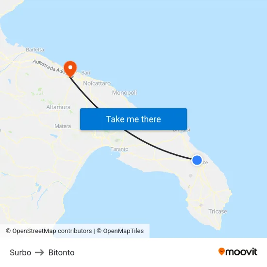 Surbo to Bitonto map