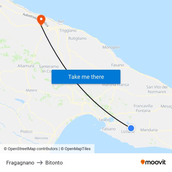 Fragagnano to Bitonto map