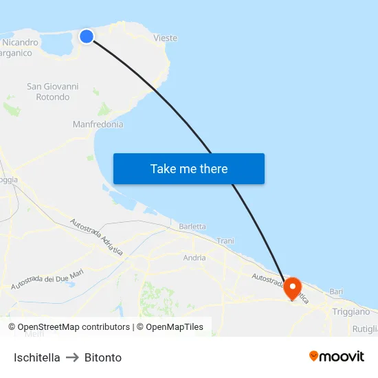 Ischitella to Bitonto map