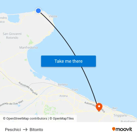 Peschici to Bitonto map
