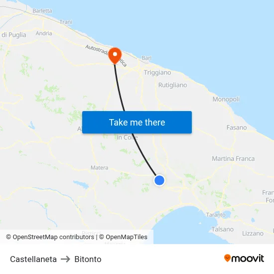 Castellaneta to Bitonto map