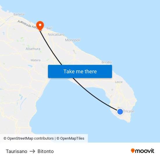 Taurisano to Bitonto map