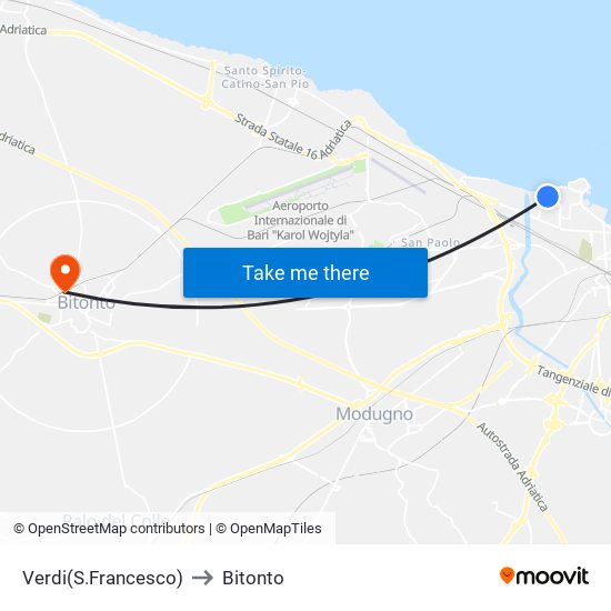 Verdi(S.Francesco) to Bitonto map
