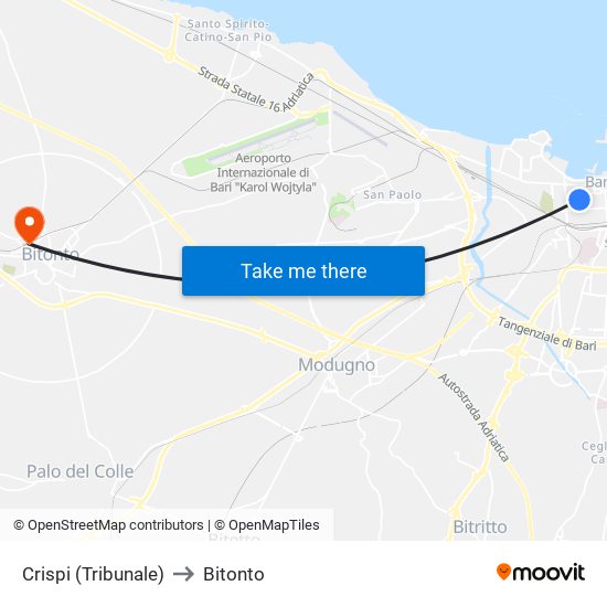 Crispi (Tribunale) to Bitonto map