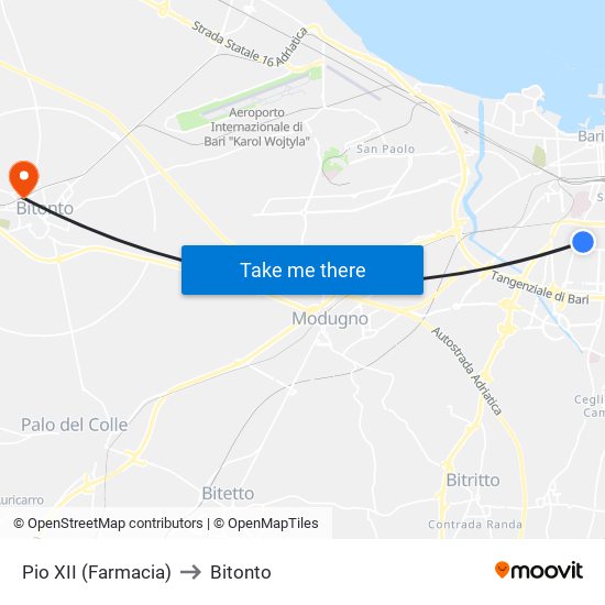 Pio XII (Farmacia) to Bitonto map