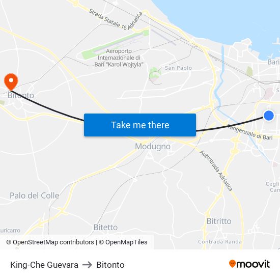 King-Che Guevara to Bitonto map