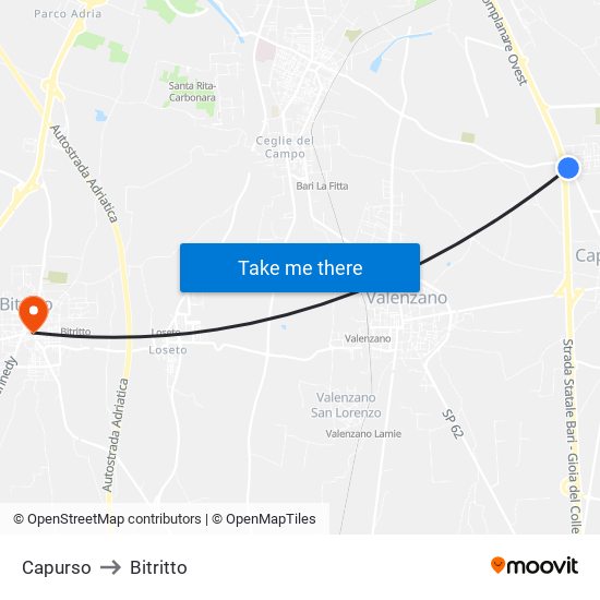 Capurso to Bitritto map
