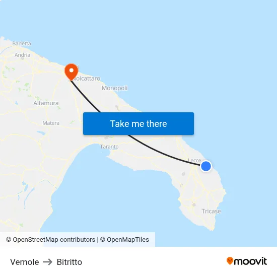 Vernole to Bitritto map