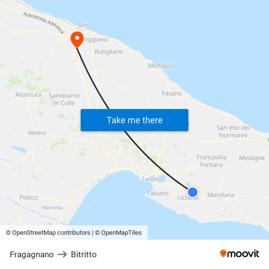 Fragagnano to Bitritto map
