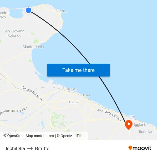 Ischitella to Bitritto map