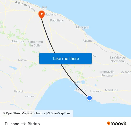 Pulsano to Bitritto map