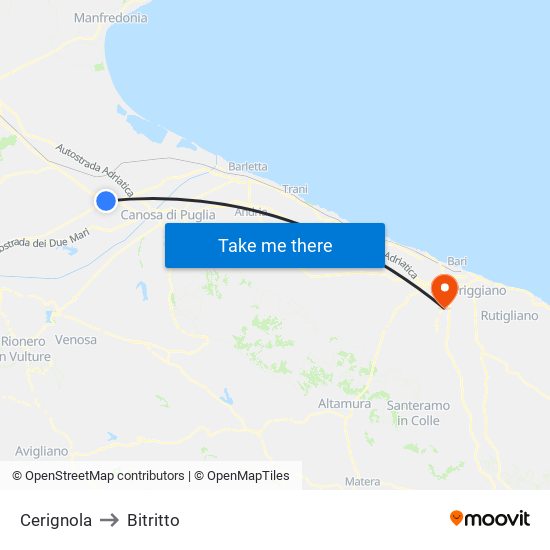 Cerignola to Bitritto map