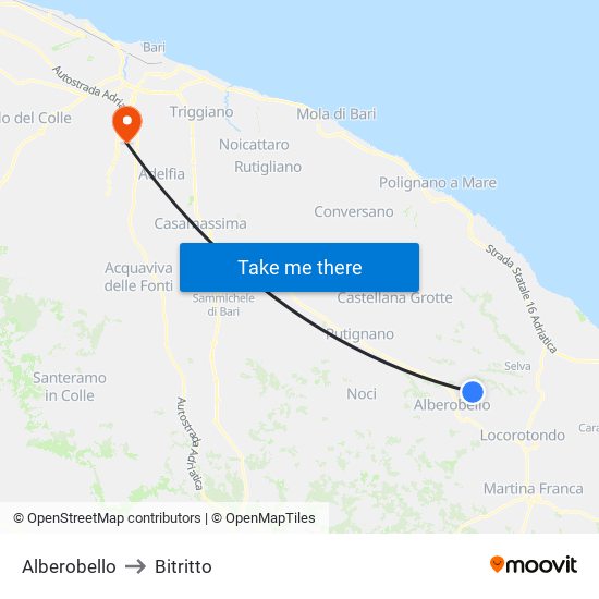 Alberobello to Bitritto map